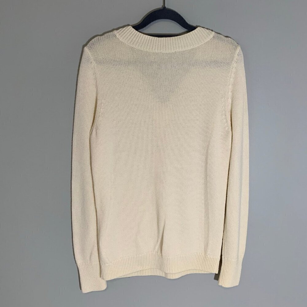 Talbots Cable Knit Sweater Women Medium Ivory V-Neck Lambswool Blend - Picture 7 of 10
